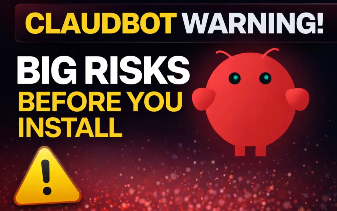 Claudebot warning thumbnail showing risks and precautions before installing an autonomous AI agent